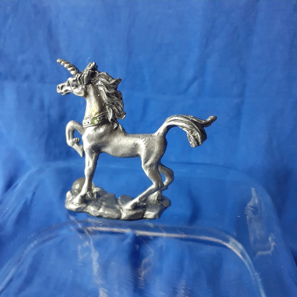 Unicorn Vintage Figurine With Crystal Ball & Green Stone Very Detailed Vintage